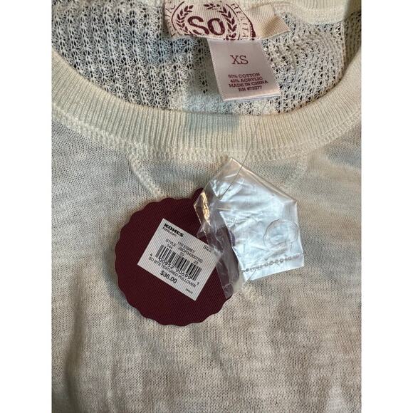 SO Cream Pullover Sweater Long Sleeve Crewneck Open Knit Light Shirt XS - Picture 4 of 4